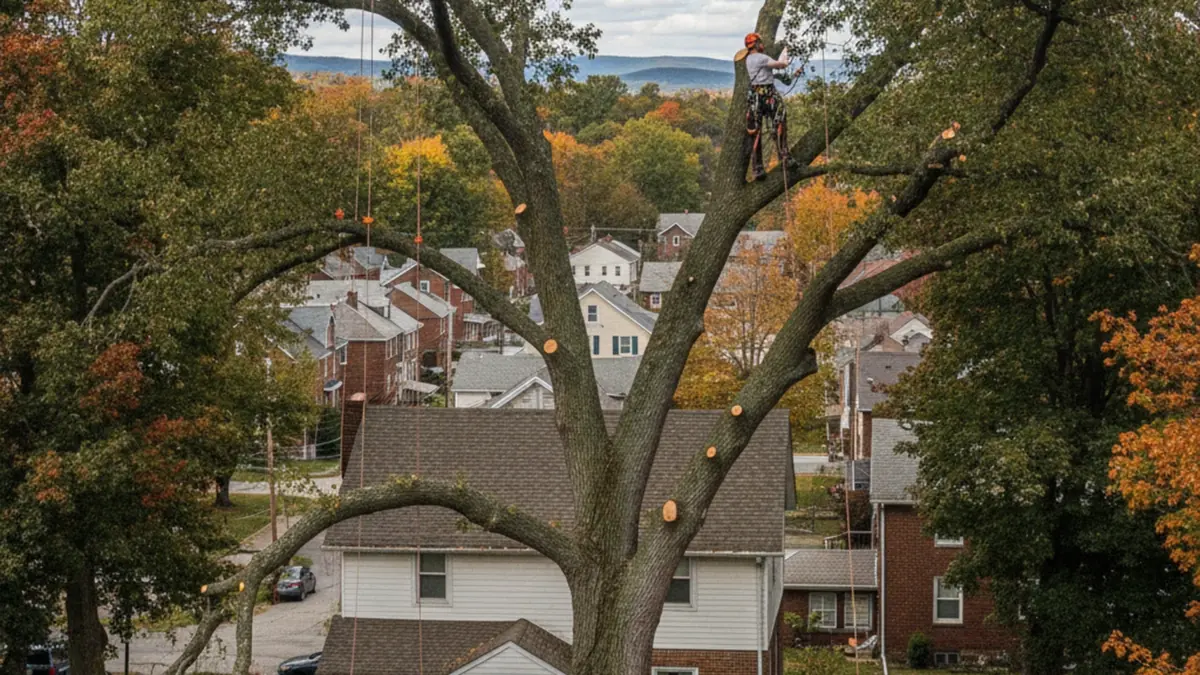 Tree trimming crown reduction maple Wilkes-Barre Pennsylvania Luzerne County Wyoming Valley roofline ice loading pre-winter Dave